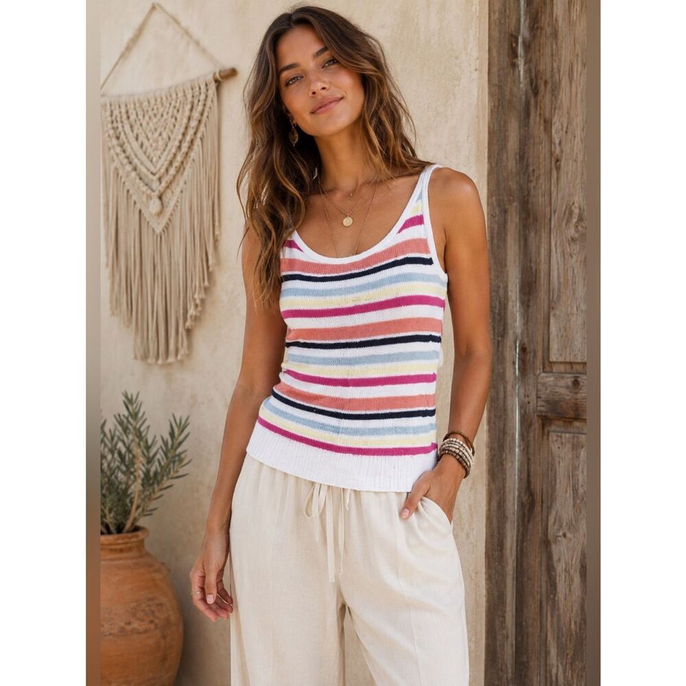 cupcakes & cashmere Colorful Striped Tank Top